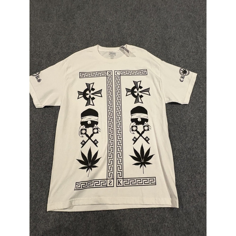Crooks & Castles Shirt Mens Large White Skull Cross Leaf Graphic Streetwear Tee